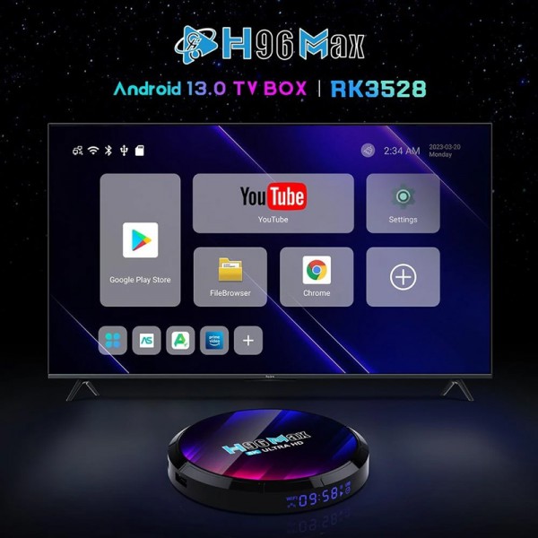 H96 TV Box Max RK3528, 8K, 2/16GB, WiFi, Bluetooth, Android 13 H96 TV Box Max RK3528, 8K, 2/16GB, WiFi, Bluetooth, Android 13