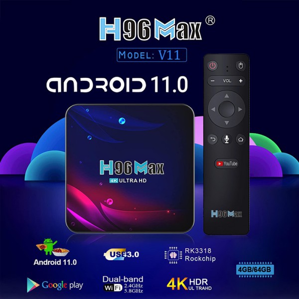 H96 TV Box Max V11, 4K, RK3318, 4/64GB, Bluetooth remote, Android 11 H96 TV Box Max V11, 4K, RK3318, 4/64GB, Bluetooth remote, Android 11