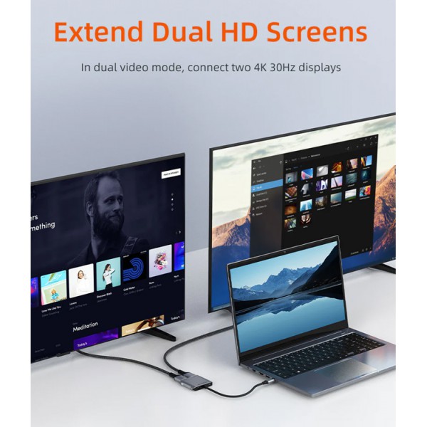 CABLETIME docking station CT-CM2H4K-AG, 4 θυρών, USB-C, 4K, 100W, γκρι CABLETIME docking station CT-CM2H4K-AG, 4 θυρών, USB-C, 4K, 100W, γκρι