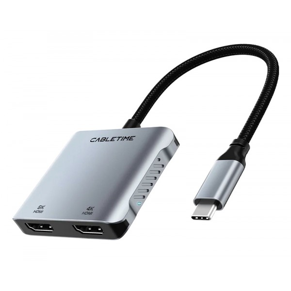 CABLETIME docking station CT-CM2H8K-AG, 4 θυρών, USB-C, 8K, 100W, γκρι CABLETIME docking station CT-CM2H8K-AG, 4 θυρών, USB-C, 8K, 100W, γκρι