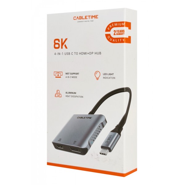 CABLETIME docking station CT-CMDH8K-AG, 4 θυρών, USB-C, 8K, 100W, γκρι CABLETIME docking station CT-CMDH8K-AG, 4 θυρών, USB-C, 8K, 100W, γκρι