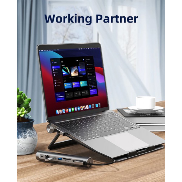 CABLETIME docking station CT-HUBS7-AG με βάση laptop, 8 θυρών, γκρι CABLETIME docking station CT-HUBS7-AG με βάση laptop, 8 θυρών, γκρι