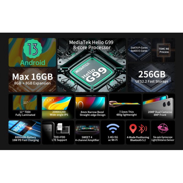 TECLAST tablet T50 Pro, 11" 2K, 8GB, 256GB, Android 13, 4G, γκρι TECLAST tablet T50 Pro, 11" 2K, 8GB, 256GB, Android 13, 4G, γκρι