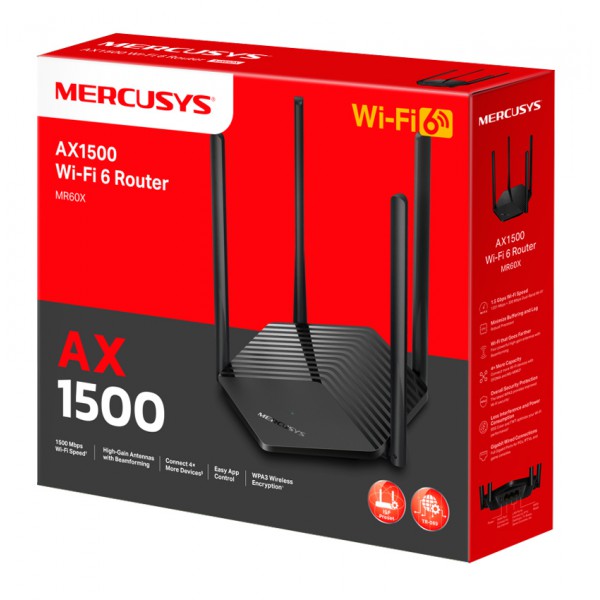 MERCUSYS router MR60X, Wi-Fi 6, 1500Mbps AX1500, Dual Band, Ver. 2.0 MERCUSYS router MR60X, Wi-Fi 6, 1500Mbps AX1500, Dual Band, Ver. 2.0