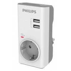 PHILIPS αντάπτορας ρεύματος schuko CHP4010W-10, 2x USB, 380J, λευκός