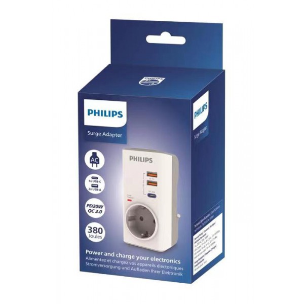 PHILIPS αντάπτορας ρεύματος CHP8010W/10, 1 θέση, USB-C/USB, 380J, λευκός PHILIPS αντάπτορας ρεύματος CHP8010W/10, 1 θέση, USB-C/USB, 380J, λευκός