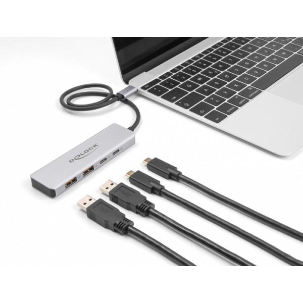 DELOCK USB hub 64230, 4x θυρών, 10Gbps, USB-C σύνδεση, γκρι DELOCK USB hub 64230, 4x θυρών, 10Gbps, USB-C σύνδεση, γκρι