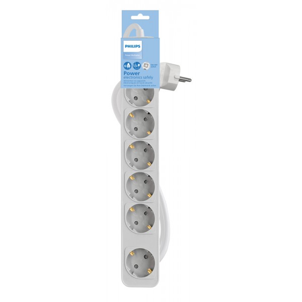 PHILIPS πολύπριζο CHP2164W-10, 6x schuko 16A, 1.5m, λευκό PHILIPS πολύπριζο CHP2164W-10, 6x schuko 16A, 1.5m, λευκό