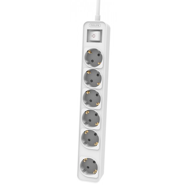 PHILIPS πολύπριζο CHP2164W-10, 6x schuko 16A, 1.5m, λευκό PHILIPS πολύπριζο CHP2164W-10, 6x schuko 16A, 1.5m, λευκό