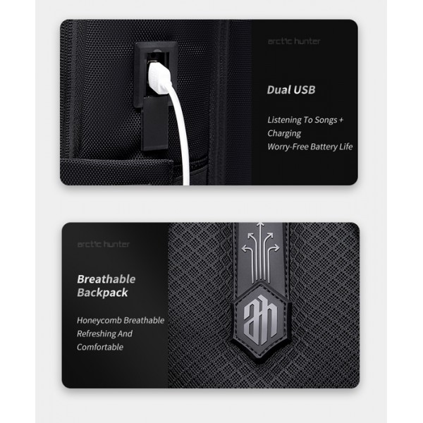 ARCTIC HUNTER τσάντα πλάτης B00490 με θήκη laptop 15.6", 27L, USB, μαύρη ARCTIC HUNTER τσάντα πλάτης B00490 με θήκη laptop 15.6", 27L, USB, μαύρη