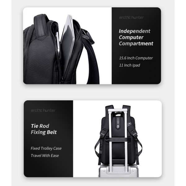 ARCTIC HUNTER τσάντα πλάτης B00490 με θήκη laptop 15.6", 27L, USB, μαύρη ARCTIC HUNTER τσάντα πλάτης B00490 με θήκη laptop 15.6", 27L, USB, μαύρη