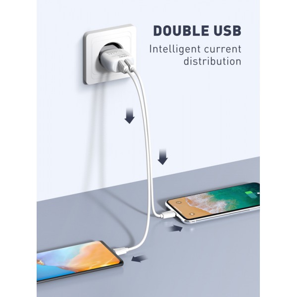 LDNIO φορτιστής τοίχου A2218 με καλώδιο USB-C, 2x USB, 12W, λευκός LDNIO φορτιστής τοίχου A2218 με καλώδιο USB-C, 2x USB, 12W, λευκός