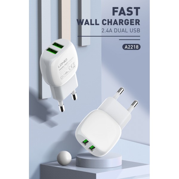 LDNIO φορτιστής τοίχου A2218 με καλώδιο USB-C, 2x USB, 12W, λευκός LDNIO φορτιστής τοίχου A2218 με καλώδιο USB-C, 2x USB, 12W, λευκός