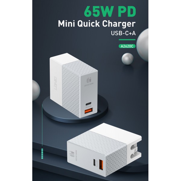 LDNIO φορτιστής τοίχου A2620C με καλώδιο, USB & USB-C, 65W PD, λευκός LDNIO φορτιστής τοίχου A2620C με καλώδιο, USB & USB-C, 65W PD, λευκός