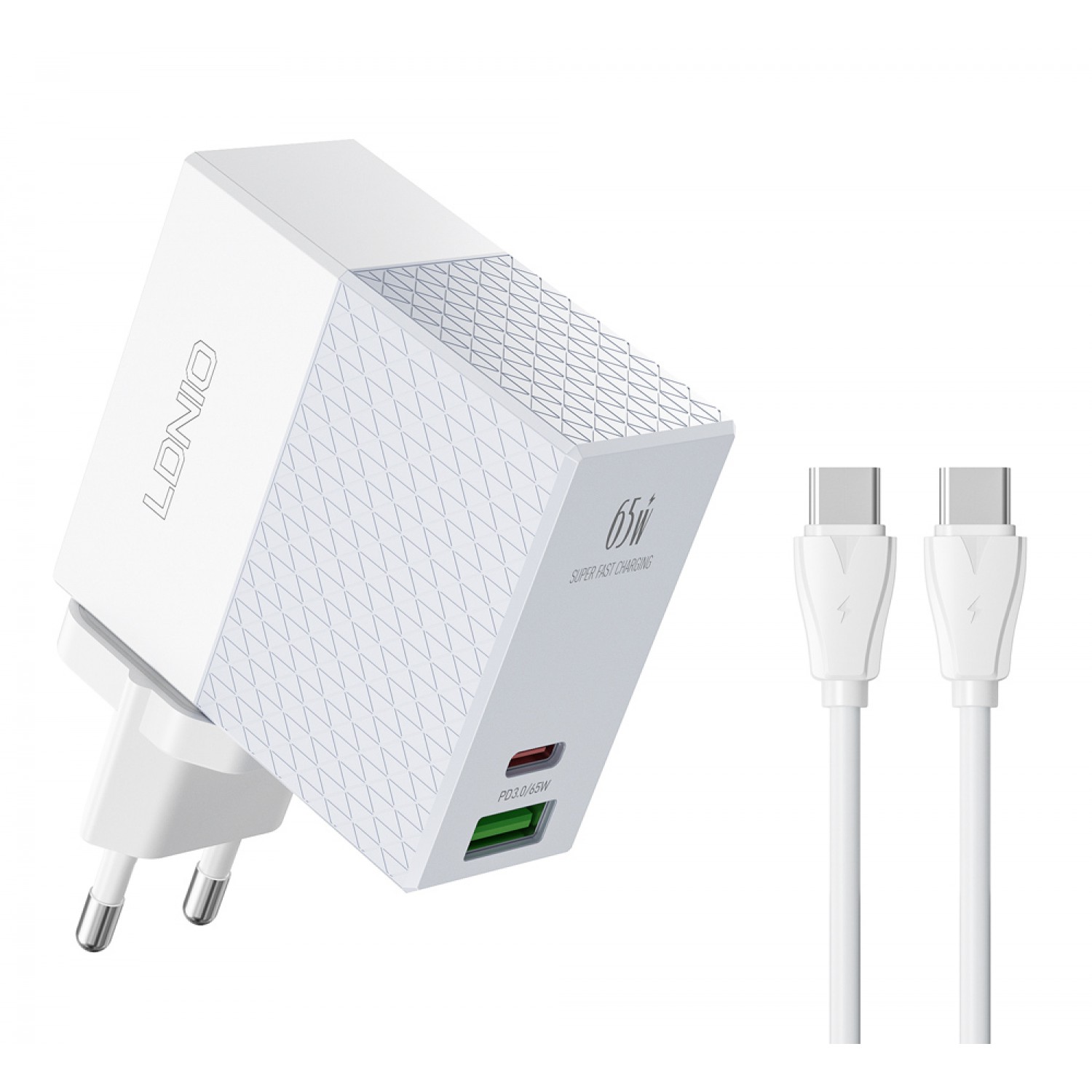 LDNIO φορτιστής τοίχου A2620C με καλώδιο, USB & USB-C, 65W PD, λευκός LDNIO φορτιστής τοίχου A2620C με καλώδιο, USB & USB-C, 65W PD, λευκός