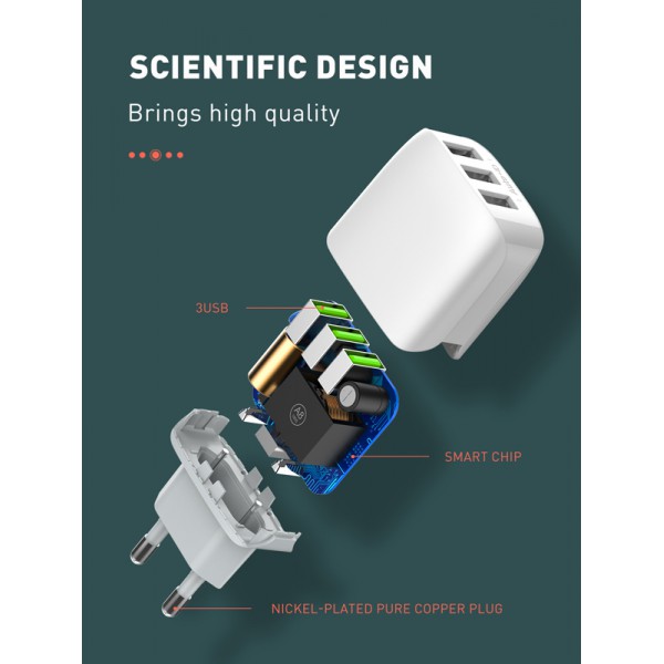 LDNIO φορτιστής τοίχου A3312 με καλώδιο USB-C, 3x USB, 17W, λευκός LDNIO φορτιστής τοίχου A3312 με καλώδιο USB-C, 3x USB, 17W, λευκός