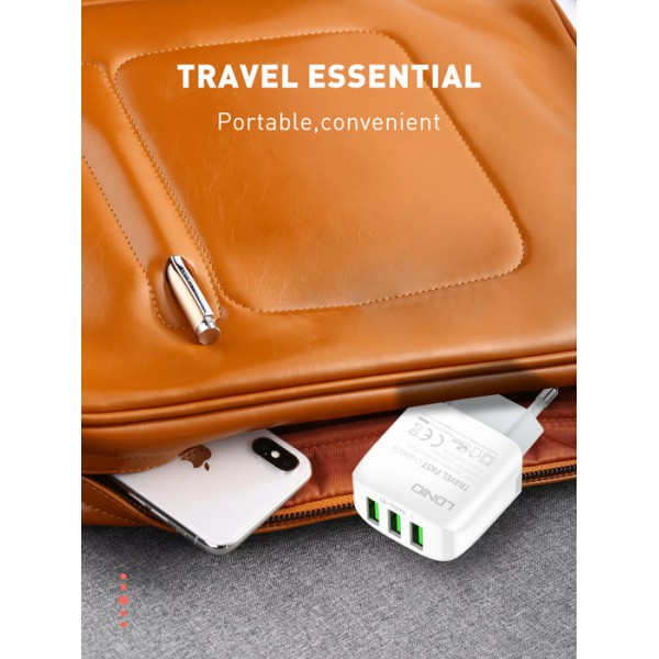 LDNIO φορτιστής τοίχου A3312 με καλώδιο USB-C, 3x USB, 17W, λευκός LDNIO φορτιστής τοίχου A3312 με καλώδιο USB-C, 3x USB, 17W, λευκός