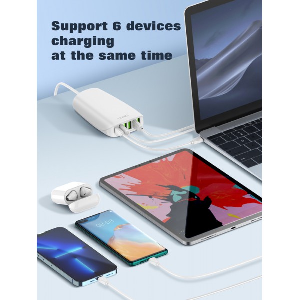 LDNIO σταθμός φόρτισης A6573C, USB-C/5x USB, 65W, PD/QC, λευκός LDNIO σταθμός φόρτισης A6573C, USB-C/5x USB, 65W, PD/QC, λευκός