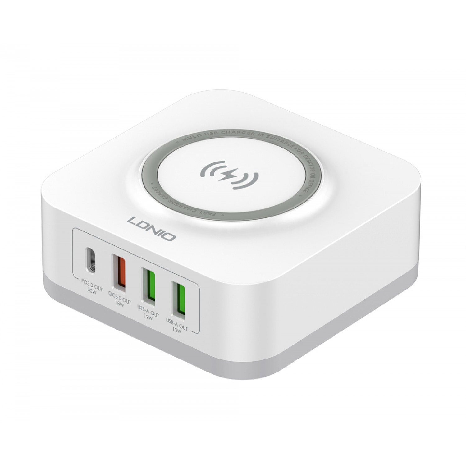 LDNIO σταθμός φόρτισης AW004, USB-C/3x USB/wireless, 32W, PD/QC, λευκός LDNIO σταθμός φόρτισης AW004, USB-C/3x USB/wireless, 32W, PD/QC, λευκός