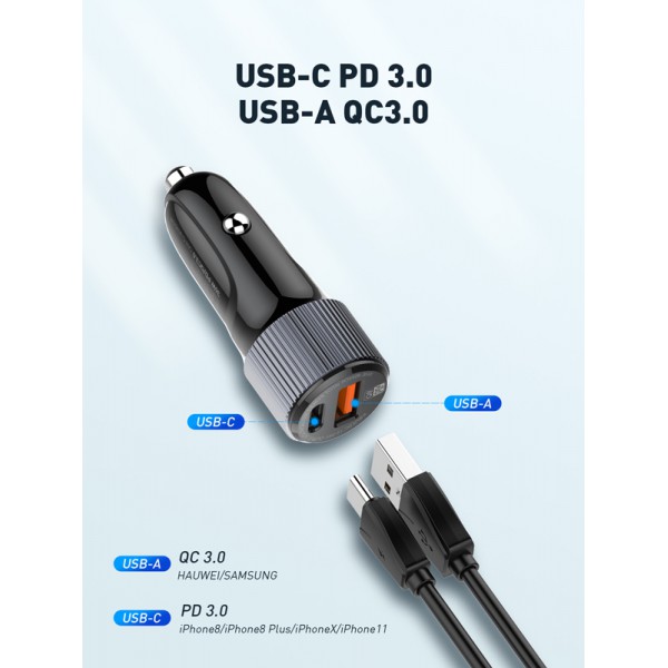LDNIO φορτιστής αυτοκινήτου C510Q με καλώδιο, USB & USB-C, 38W, μαύρος LDNIO φορτιστής αυτοκινήτου C510Q με καλώδιο, USB & USB-C, 38W, μαύρος