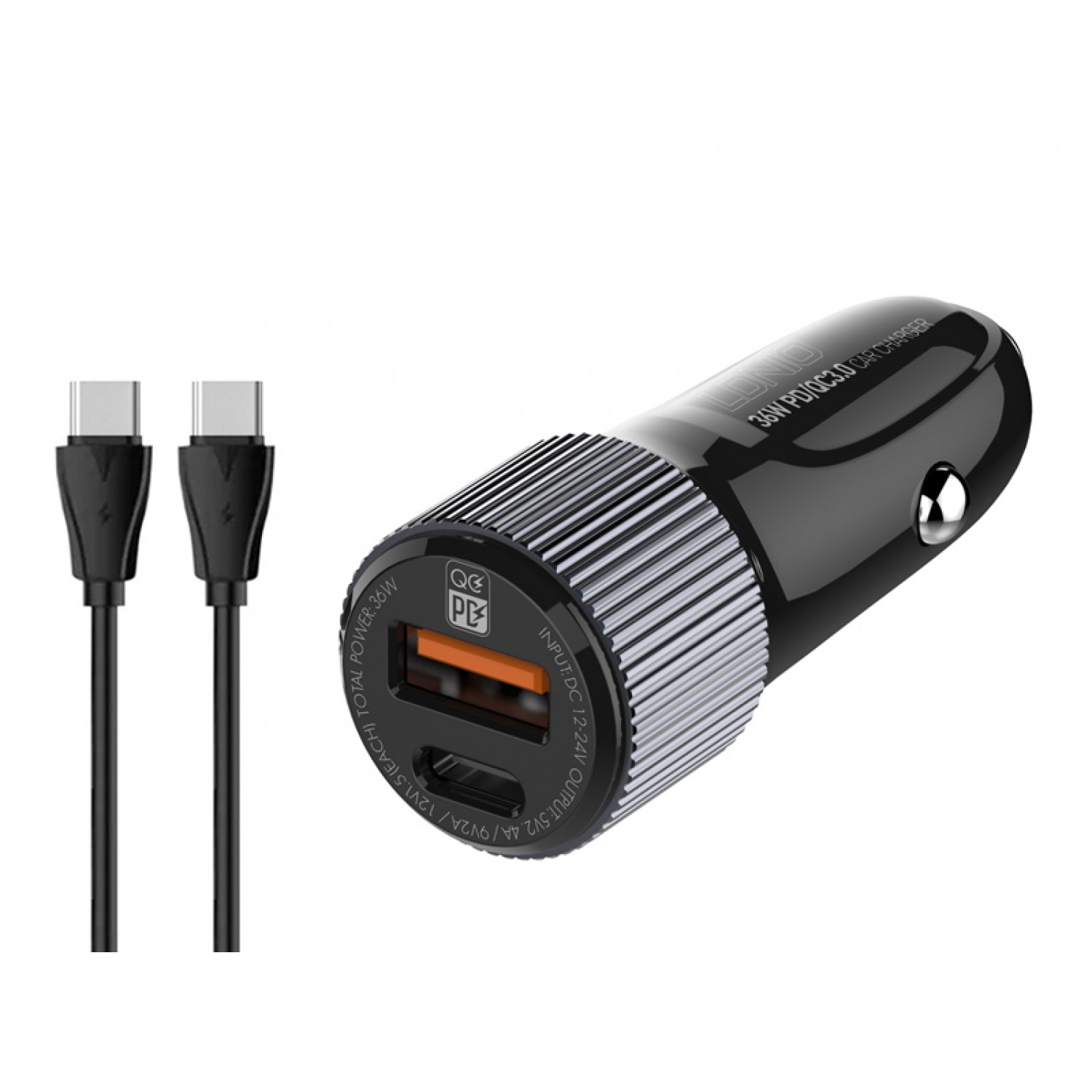 LDNIO φορτιστής αυτοκινήτου C510Q με καλώδιο, USB & USB-C, 38W, μαύρος LDNIO φορτιστής αυτοκινήτου C510Q με καλώδιο, USB & USB-C, 38W, μαύρος