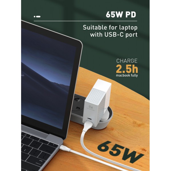 LDNIO καλώδιο USB-C σε USB-C LC131C, 65W PD, 1m, λευκό LDNIO καλώδιο USB-C σε USB-C LC131C, 65W PD, 1m, λευκό