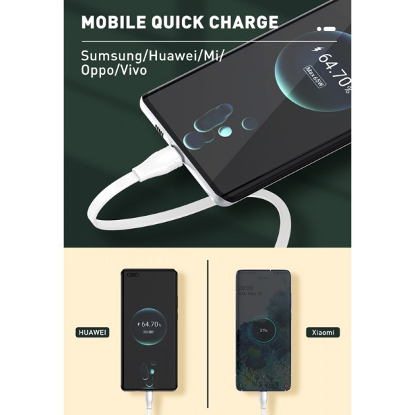 LDNIO καλώδιο USB-C σε USB-C LC131C, 65W PD, 1m, λευκό LDNIO καλώδιο USB-C σε USB-C LC131C, 65W PD, 1m, λευκό