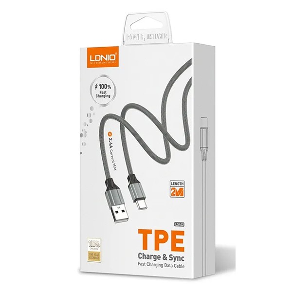 LDNIO καλώδιο Lightning σε USB LS442, 2.4A, 2m, γκρι LDNIO καλώδιο Lightning σε USB LS442, 2.4A, 2m, γκρι