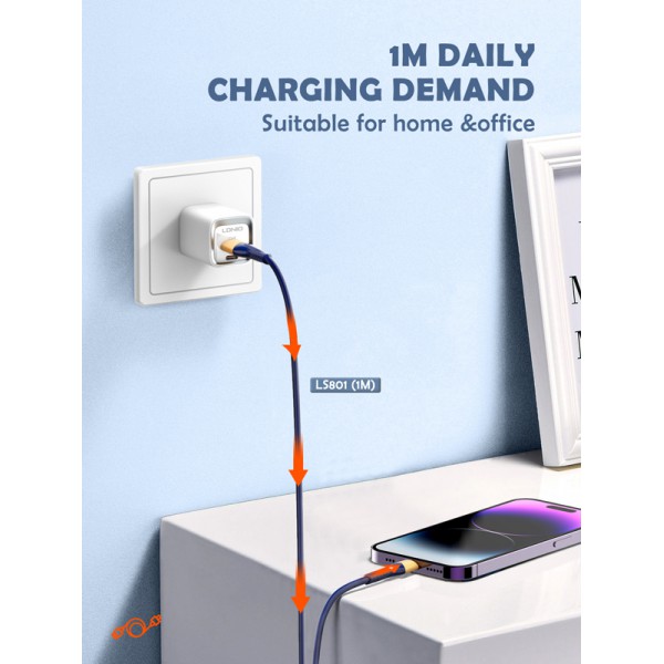 LDNIO καλώδιο Lightning σε USB LS801, 30W, 1m, μπλε LDNIO καλώδιο Lightning σε USB LS801, 30W, 1m, μπλε