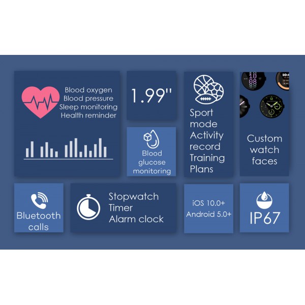 ΙΝΤΙΜΕ smartwatch 7 Max, 1.99", IP67, heart rate, ηχείο & mic, μαύρο