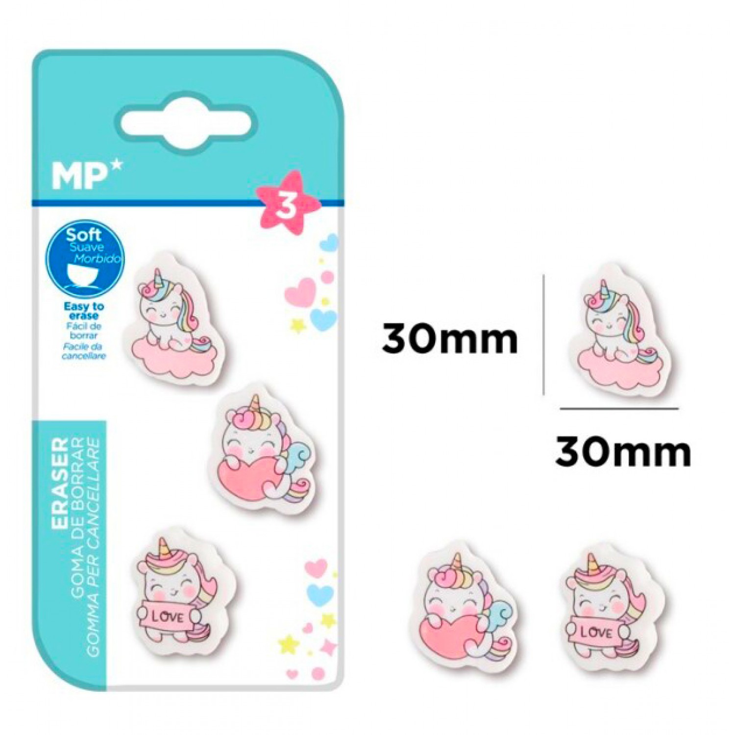 MP γόμα για μολύβι unicorn PG154-03, 3τμχ