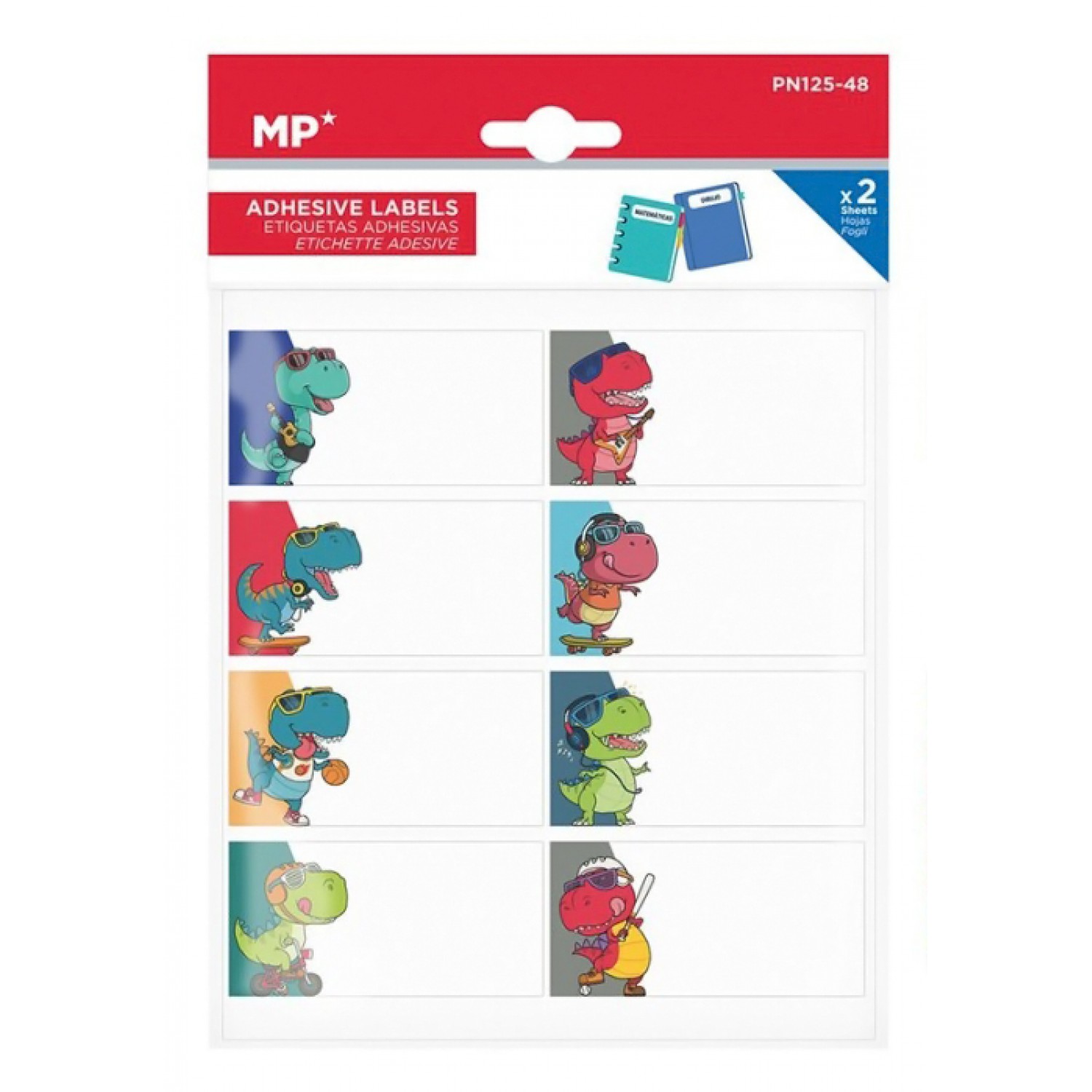 MP αυτοκόλλητες ετικέτες τετραδίων PN125-48, 65x32mm, 8 σχέδια, 16τμχ