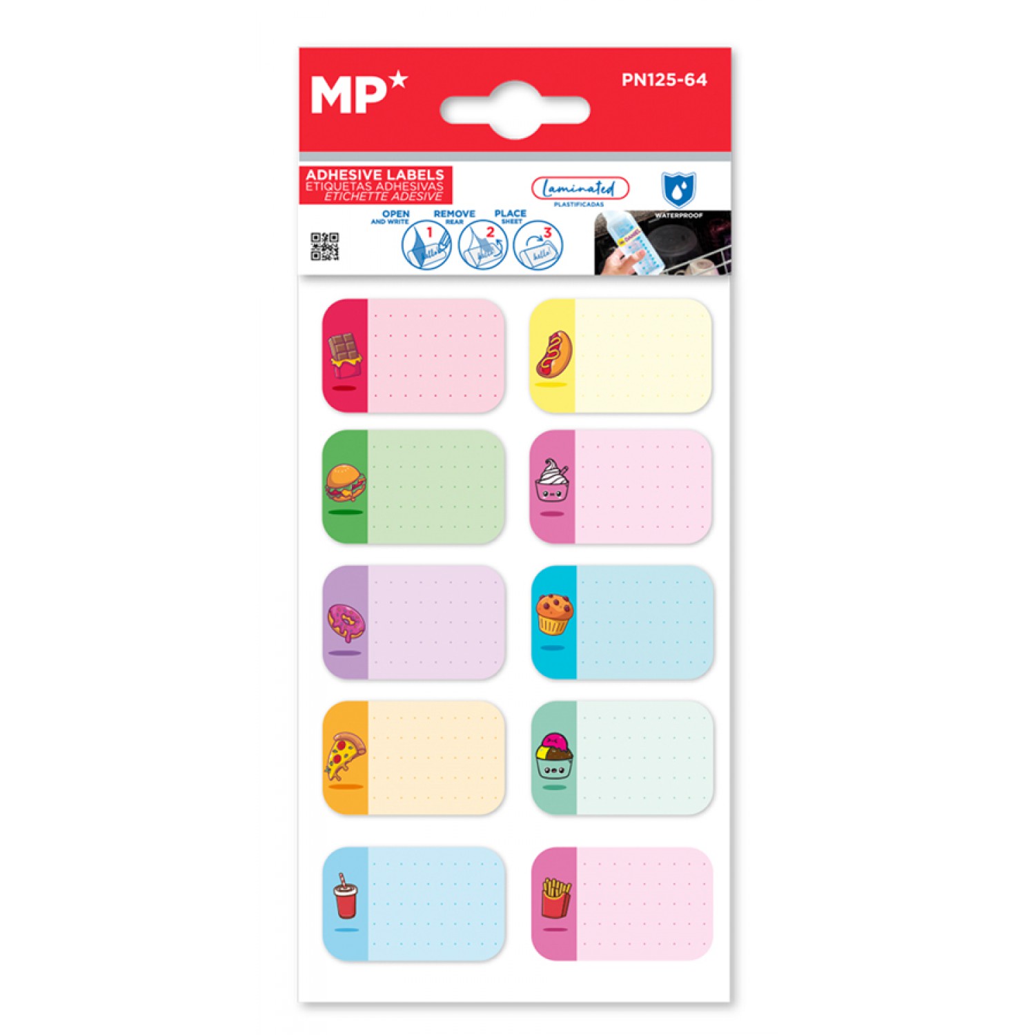MP αυτοκόλλητες ετικέτες PN125-64, αδιάβροχες, 4x2.5cm, 10 σχέδια, 20τμχ