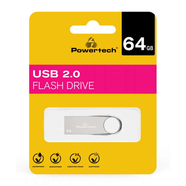 POWERTECH USB Flash Drive PT-1122, 64GB, USB 2.0, ασημί POWERTECH USB Flash Drive PT-1122, 64GB, USB 2.0, ασημί