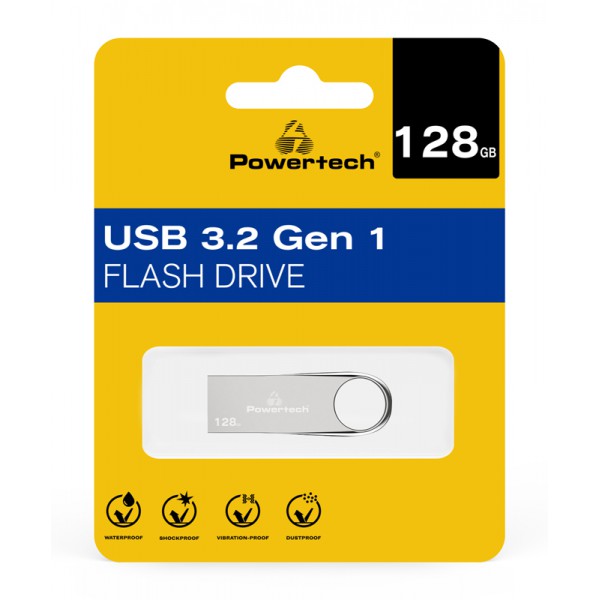 POWERTECH USB Flash Drive PT-1123, 128GB, USB 3.2, ασημί POWERTECH USB Flash Drive PT-1123, 128GB, USB 3.2, ασημί
