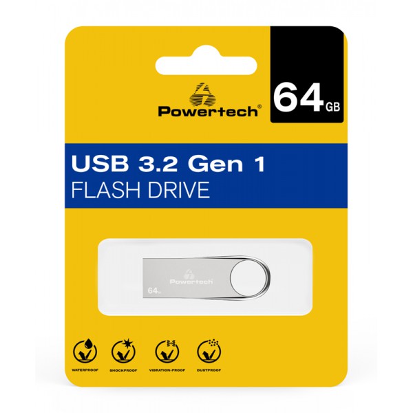 POWERTECH USB Flash Drive PT-1124, 64GB, USB 3.2, ασημί POWERTECH USB Flash Drive PT-1124, 64GB, USB 3.2, ασημί