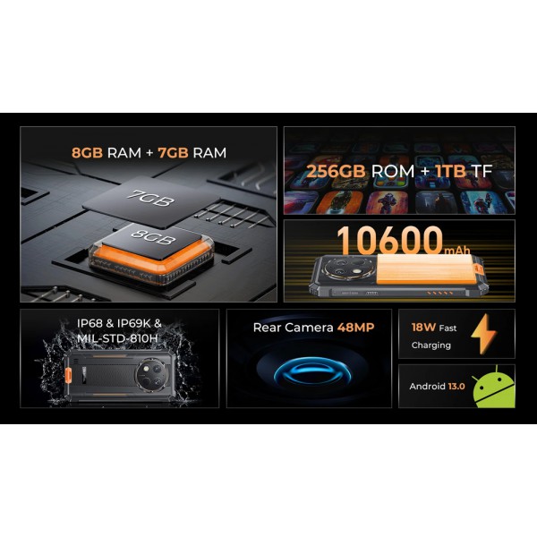 OUKITEL smartphone WP28, IP68/IP69K, 6.52", 8/256GB, 10600mAh, μαύρο OUKITEL smartphone WP28, IP68/IP69K, 6.52", 8/256GB, 10600mAh, μαύρο