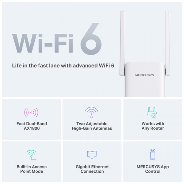 MERCUSYS range extender ME70X, Wi-Fi 6, 1800Mbps AX1800, Ver. 1.0 MERCUSYS range extender ME70X, Wi-Fi 6, 1800Mbps AX1800, Ver. 1.0