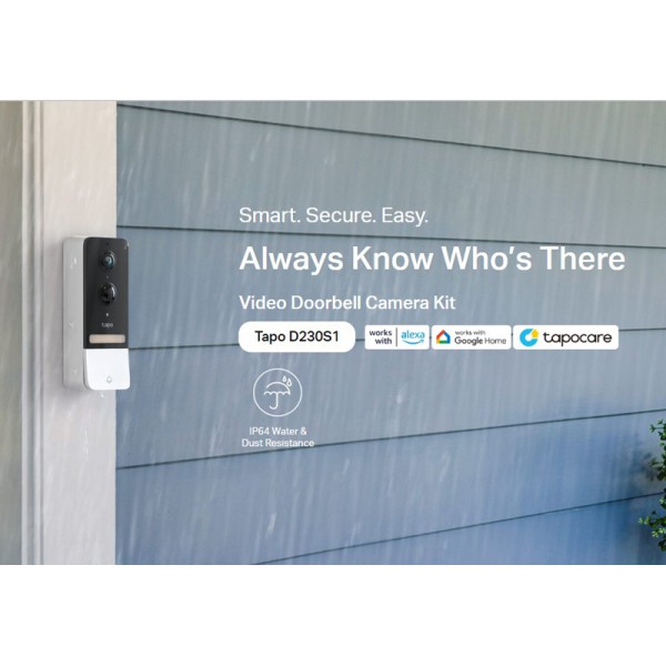 TP-LINK smart κουδούνι με κάμερα Tapo D230S1, Wi-Fi 2K, 6700mAh, Ver 1.0 TP-LINK smart κουδούνι με κάμερα Tapo D230S1, Wi-Fi 2K, 6700mAh, Ver 1.0