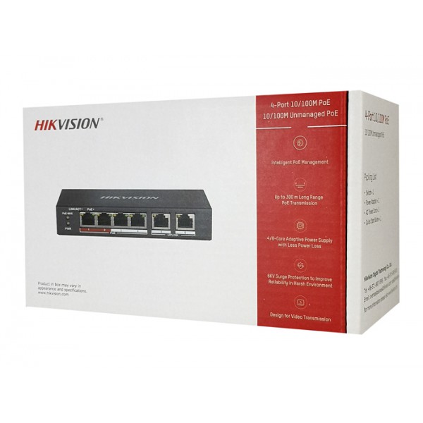 HIKVISION Unmanaged Switch DS-3E0106P-E/M, 4x PoE ports, 35W, 100Mbps HIKVISION Unmanaged Switch DS-3E0106P-E/M, 4x PoE ports, 35W, 100Mbps