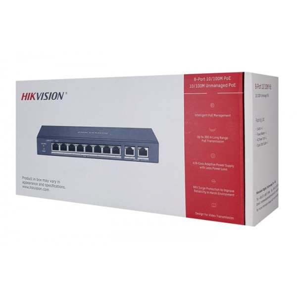 HIKVISION Unmanaged Switch DS-3E0310P-E/M, 8x PoE ports, 60W, 100Mbps HIKVISION Unmanaged Switch DS-3E0310P-E/M, 8x PoE ports, 60W, 100Mbps