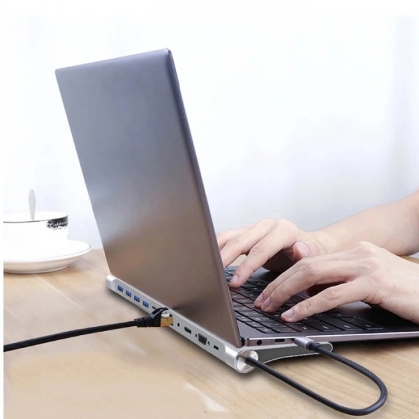 POWERTECH docking station BYL-2003, 11 θυρών, βάση laptop, USB-C, γκρι POWERTECH docking station BYL-2003, 11 θυρών, βάση laptop, USB-C, γκρι