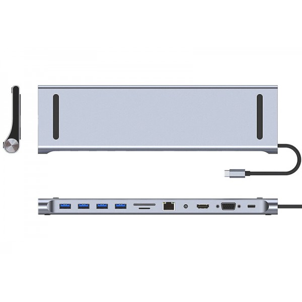 POWERTECH docking station BYL-2003, 11 θυρών, βάση laptop, USB-C, γκρι POWERTECH docking station BYL-2003, 11 θυρών, βάση laptop, USB-C, γκρι