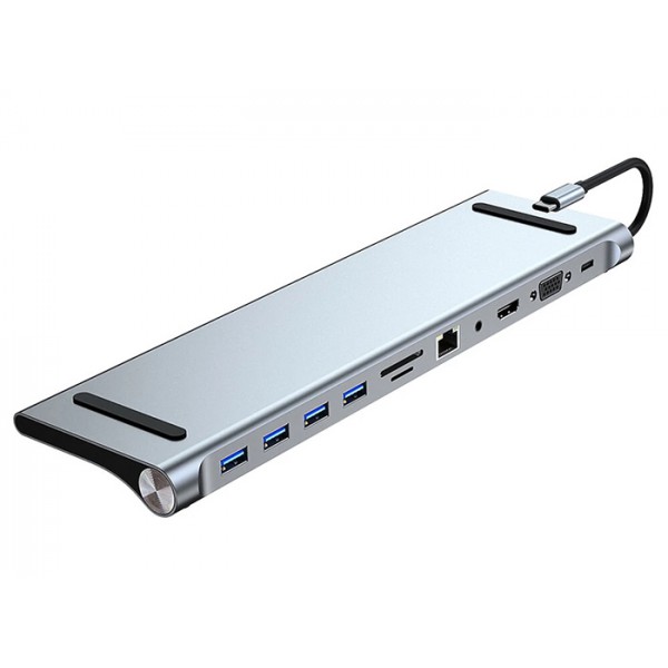 POWERTECH docking station BYL-2003, 11 θυρών, βάση laptop, USB-C, γκρι POWERTECH docking station BYL-2003, 11 θυρών, βάση laptop, USB-C, γκρι