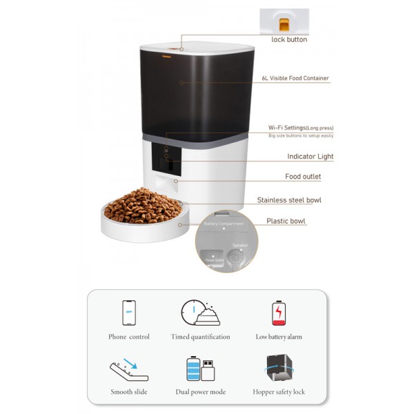 BRUNO smart ταΐστρα κατοικίδιων BRN-0147, αυτόματη, 6L, Wi-Fi, λευκή BRUNO smart ταΐστρα κατοικίδιων BRN-0147, αυτόματη, 6L, Wi-Fi, λευκή