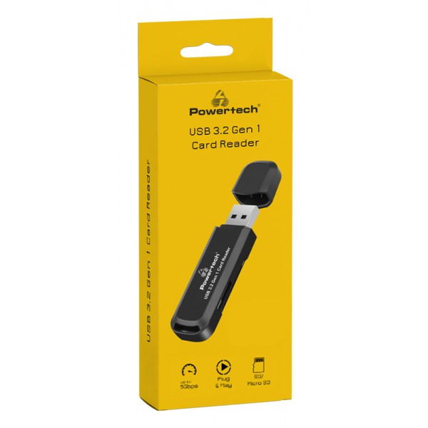 POWERTECH card reader PT-1112 για SD & micro SD, USB 3.2, 5Gbps, μαύρο