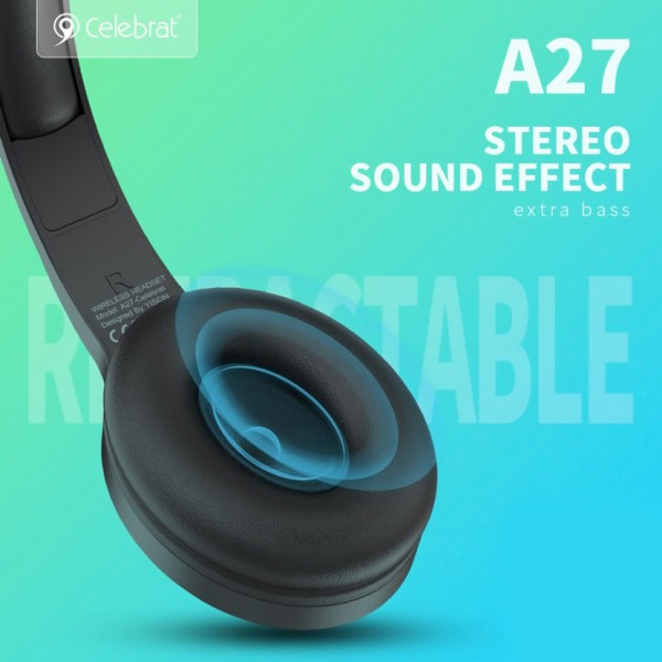 CELEBRAT headphones A27, wireless & wired, Bluetooth 5.3, Φ40mm, μαύρα CELEBRAT headphones A27, wireless & wired, Bluetooth 5.3, Φ40mm, μαύρα