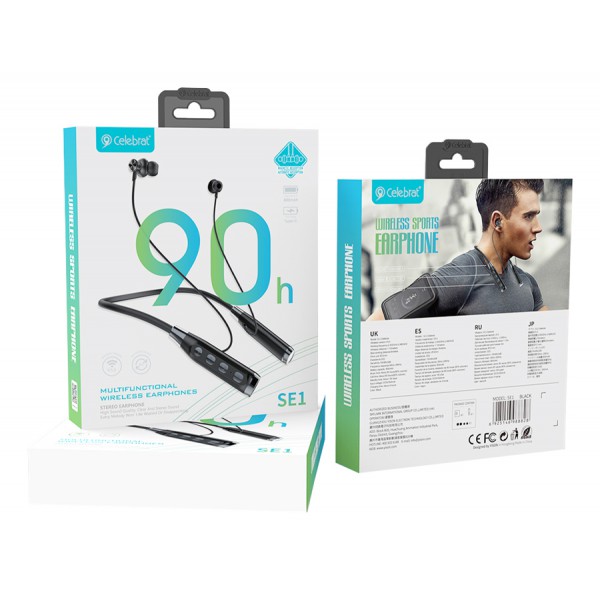 CELEBRAT earphones SE1 με μαγνήτη, Bluetooth 5.3, 800mAh, Φ12mm, μαύρα CELEBRAT earphones SE1 με μαγνήτη, Bluetooth 5.3, 800mAh, Φ12mm, μαύρα