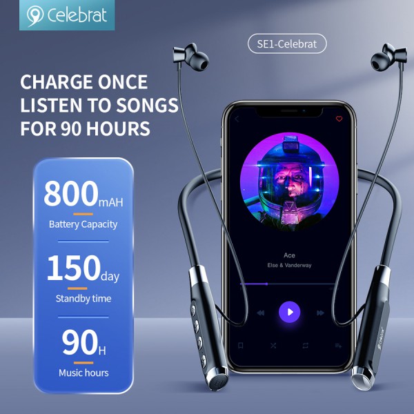 CELEBRAT earphones SE1 με μαγνήτη, Bluetooth 5.3, 800mAh, Φ12mm, μαύρα CELEBRAT earphones SE1 με μαγνήτη, Bluetooth 5.3, 800mAh, Φ12mm, μαύρα