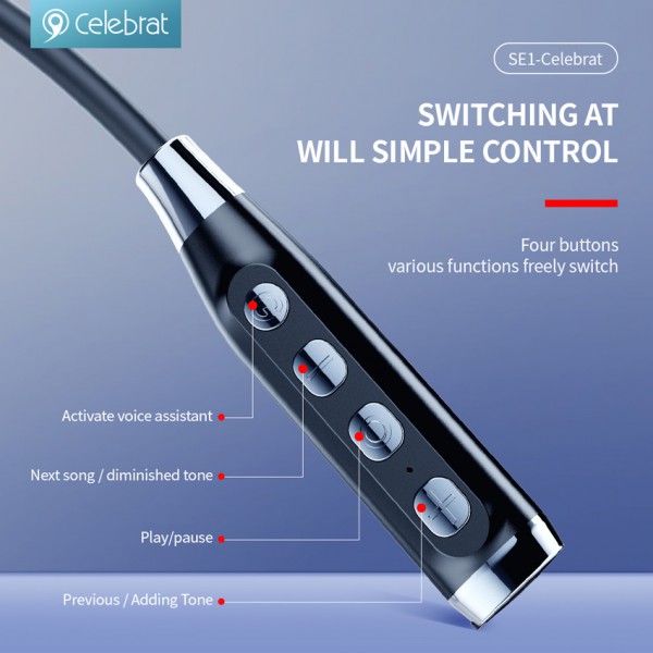 CELEBRAT earphones SE1 με μαγνήτη, Bluetooth 5.3, 800mAh, Φ12mm, μαύρα CELEBRAT earphones SE1 με μαγνήτη, Bluetooth 5.3, 800mAh, Φ12mm, μαύρα